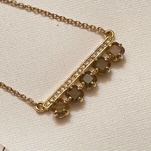 Ann Taylor Gold Tone Bar Pendant Necklace With Clear/Smoky Stones